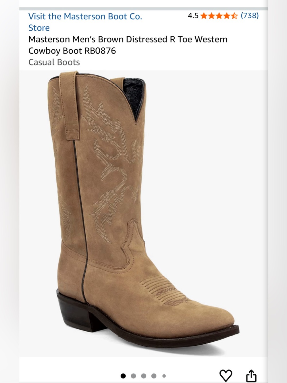 Masterson Men’s Brown Distressed R Toe Western Cowboy Boot - Size 10